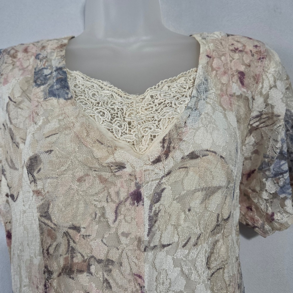 VTG Nostalgia Maxi Dress S Floral Lace Lined Boho Cottagecore Romantic Victorian - Picture 6 of 16
